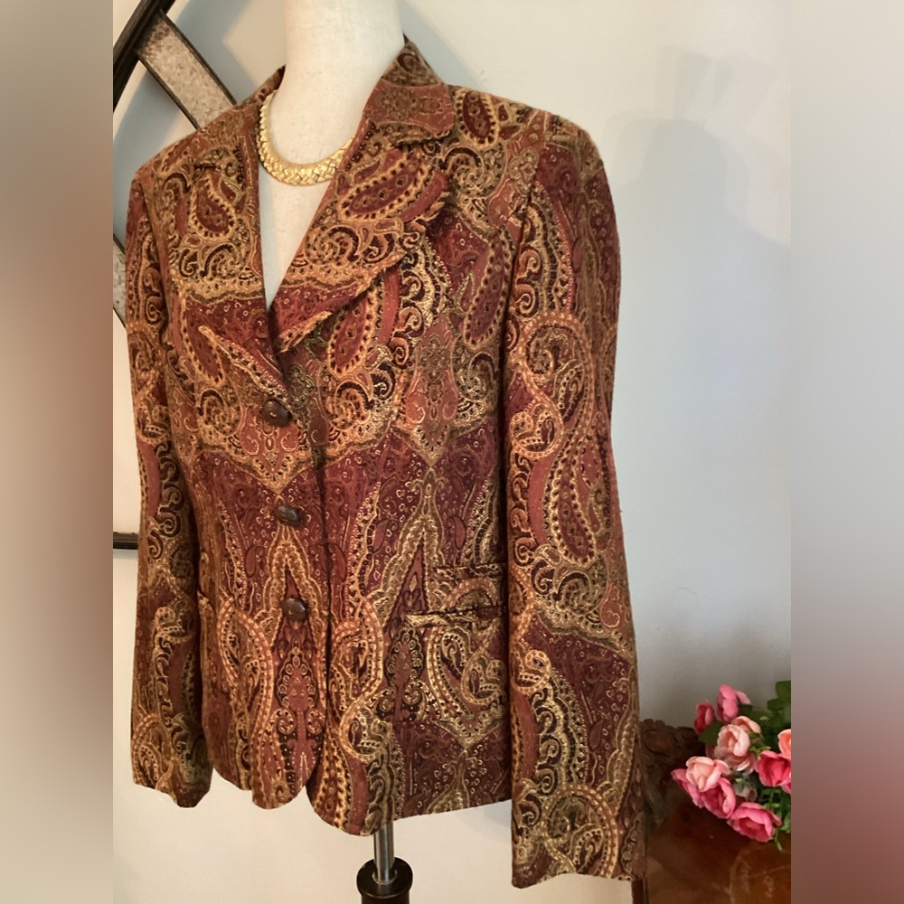 Paisley Tapestry Notch Collar Blazer with 2 Front Functional Pockets